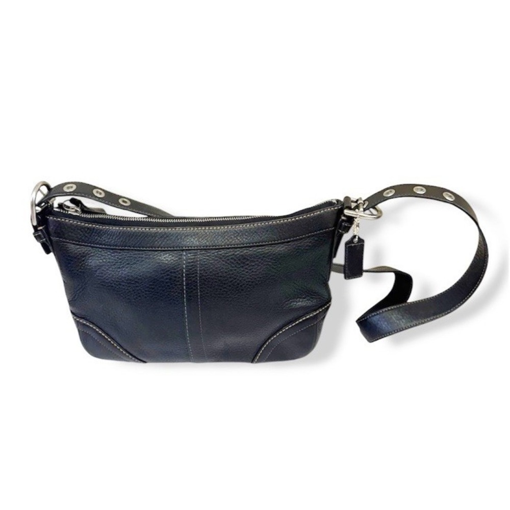 COACH Y2K Pebbled Leather East/West Soft Duffle Hobo Black F12321 Long Strap Tag